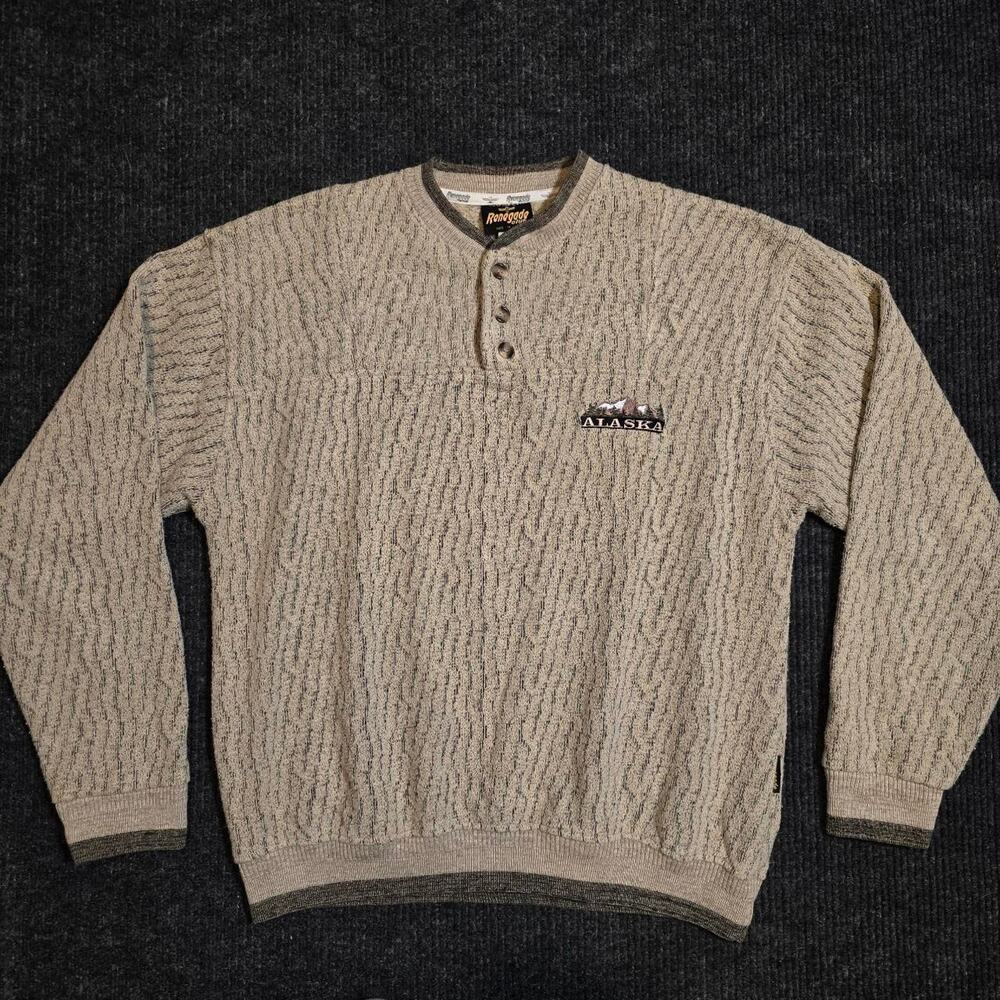 Vintage 80s Renegade Club Knitted crewneck with embroidered Alaska logo. mens M